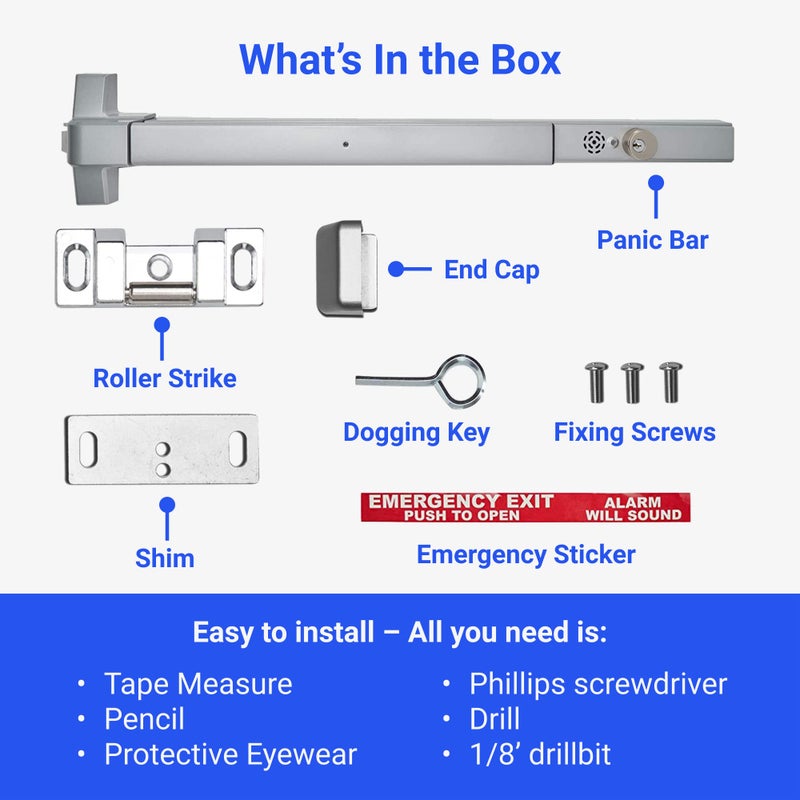 FORTSTRONG Alarmed Commercial Push Bar Exit Device - FH-1550A Panic Bar Loud Warning Strike Bar with Warning Stickers - UL Listed - Easy Installation - Image 5
